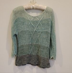 NIC+ZOE Mint-to-Gray Ombre Scoop Neck Knit Sweater